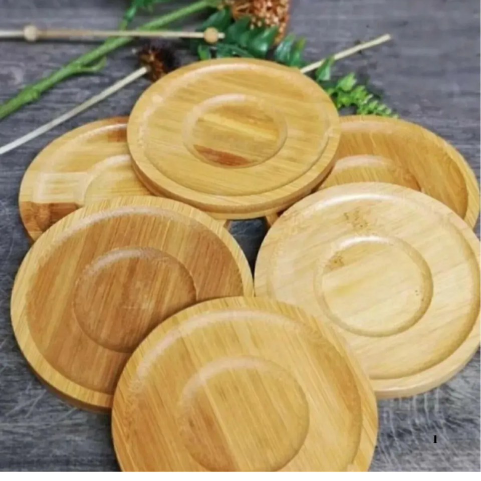 Mucit Home 6'lı Bambu Çay Tabağı Seti, Yuvarlak Bambu Çay Bardağı Altlığı