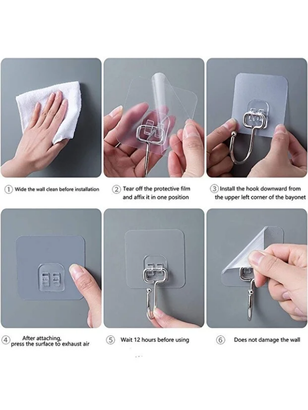 Mucit Home Büyük Kancalı 8 Adet Çok Amaçlı Askı Kendinden Yapışkanlı Havlu Banyo Askısı