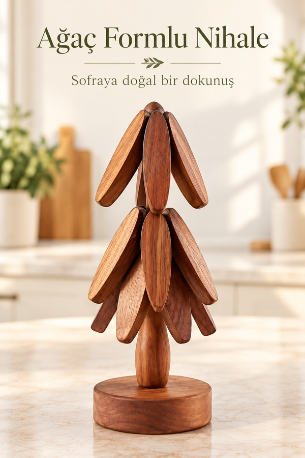Mucit Home  4 Nihaleli Akasya Ağaç Şeklinde Bambu Nihale Pratik Katlanır  Bambu Bardak Altlığı
