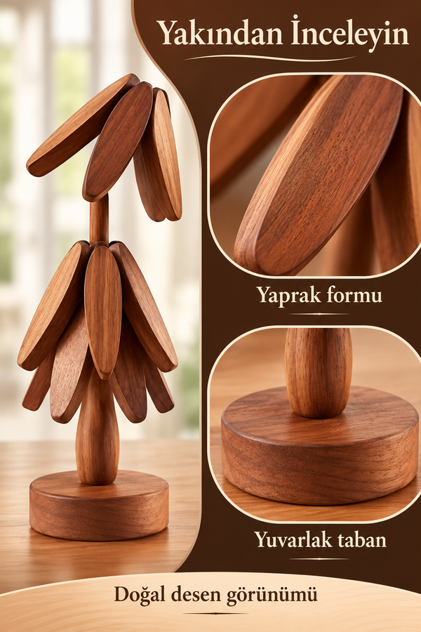 Mucit Home  4 Nihaleli Akasya Ağaç Şeklinde Bambu Nihale Pratik Katlanır  Bambu Bardak Altlığı