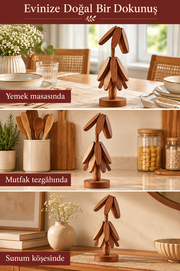 Mucit Home  4 Nihaleli Akasya Ağaç Şeklinde Bambu Nihale Pratik Katlanır  Bambu Bardak Altlığı