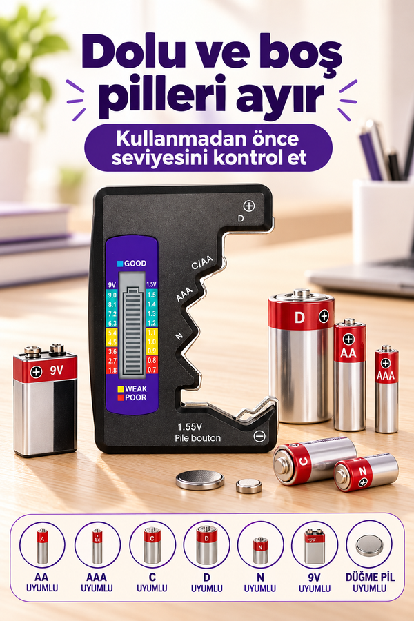 Mucit Home Evrensel Dijital Pil Test Cihazı