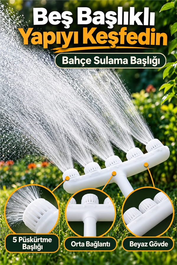 Mucit Home 5 Kafalı Peyzaj Bahçe Tarla Çim Sulama Başlığı Yüksek Basınçlı Su Püskürtücü Hortum Aparatı