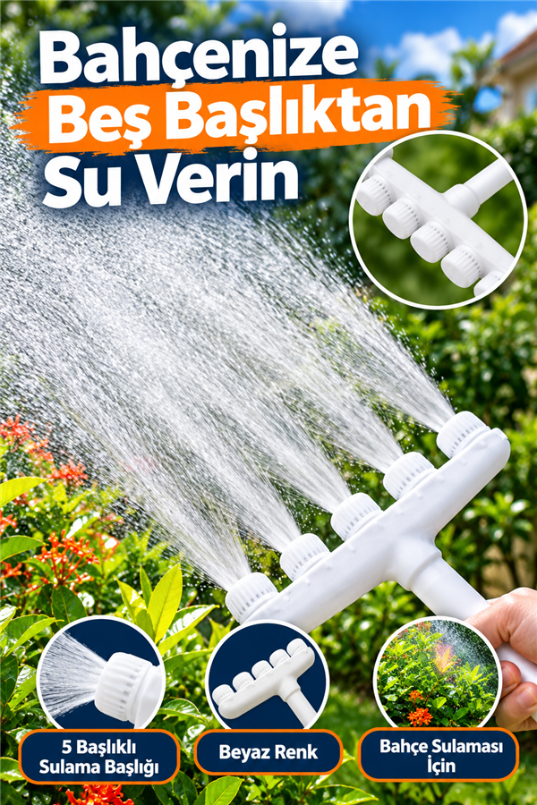 Mucit Home 5 Kafalı Peyzaj Bahçe Tarla Çim Sulama Başlığı Yüksek Basınçlı Su Püskürtücü Hortum Aparatı