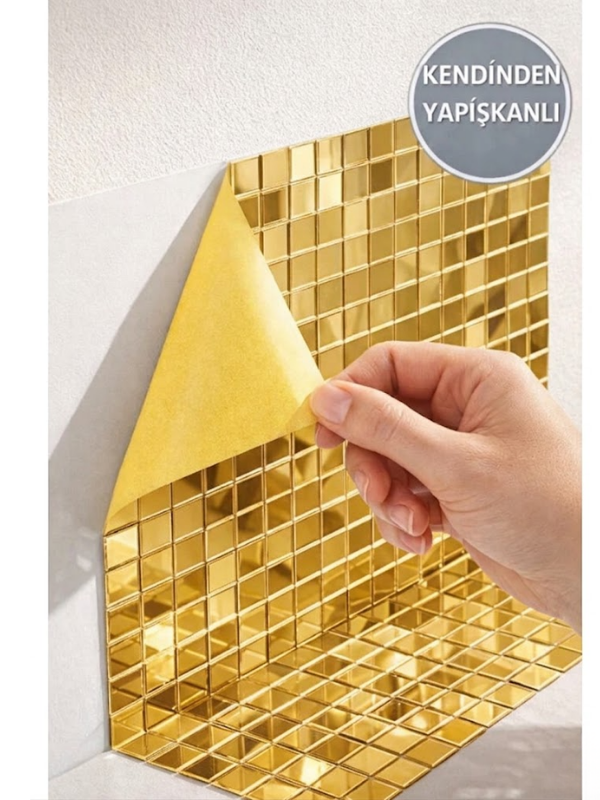 Mucit Home GOLD Cam Mozaik Sehpa Paneli Fayans Çıkartmaları El İşi Kare Cam Kendinden Yapışan
