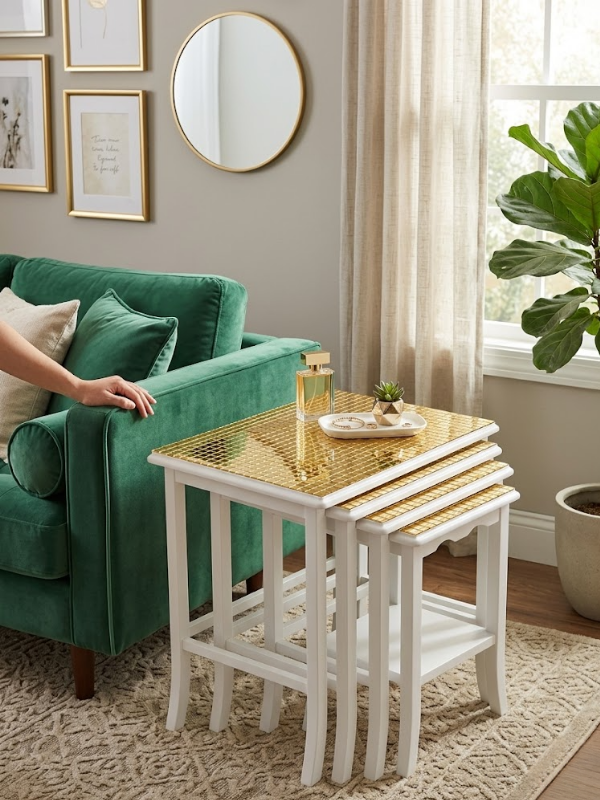 Mucit Home GOLD Cam Mozaik Sehpa Paneli Fayans Çıkartmaları El İşi Kare Cam Kendinden Yapışan
