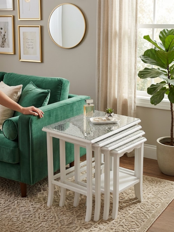 Mucit Home Kare GÜMÜŞ Cam Mozaik Sehpa Paneli Fayans Çıkartmaları El İşi Kare Cam Kendinden Yapışan