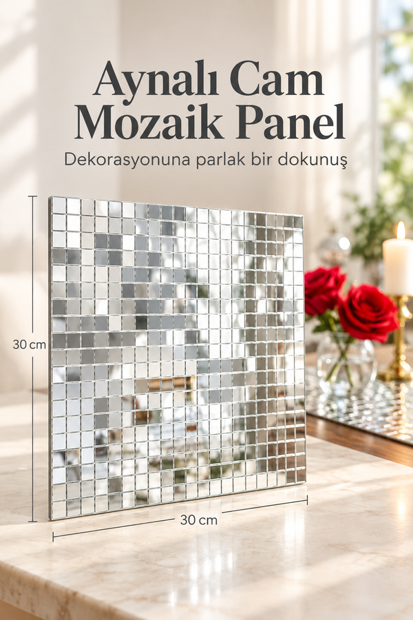 Mucit Home Kare GÜMÜŞ Cam Mozaik Sehpa Paneli Fayans Çıkartmaları El İşi Kare Cam Kendinden Yapışan