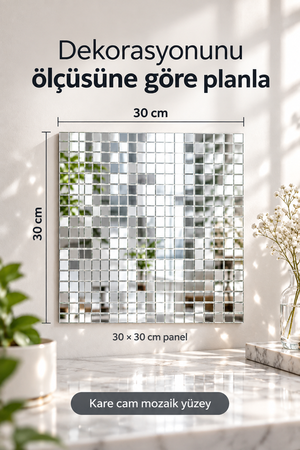 Mucit Home Kare GÜMÜŞ Cam Mozaik Sehpa Paneli Fayans Çıkartmaları El İşi Kare Cam Kendinden Yapışan