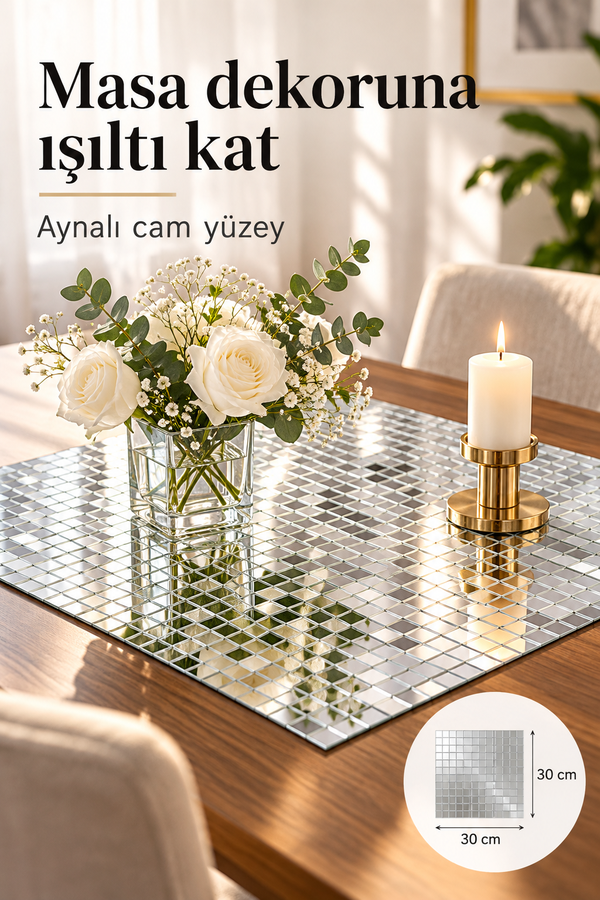 Mucit Home Kare GÜMÜŞ Cam Mozaik Sehpa Paneli Fayans Çıkartmaları El İşi Kare Cam Kendinden Yapışan
