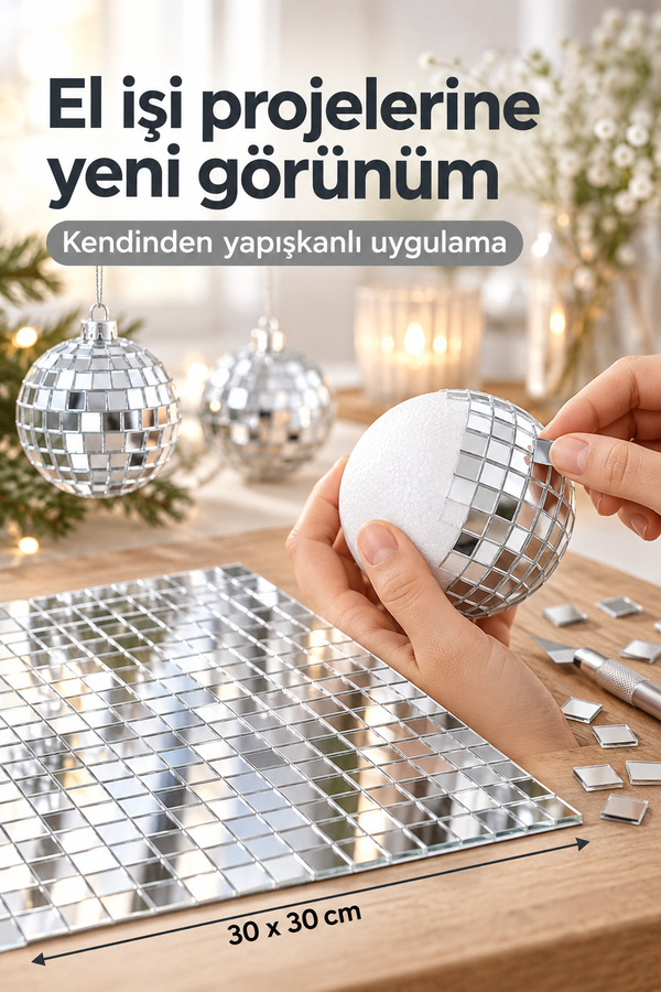 Mucit Home Kare GÜMÜŞ Cam Mozaik Sehpa Paneli Fayans Çıkartmaları El İşi Kare Cam Kendinden Yapışan
