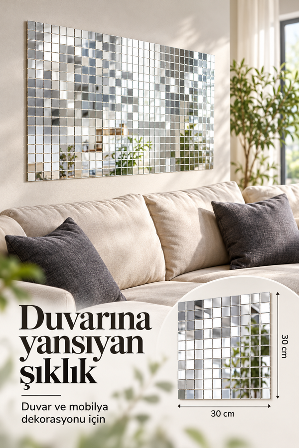 Mucit Home Kare GÜMÜŞ Cam Mozaik Sehpa Paneli Fayans Çıkartmaları El İşi Kare Cam Kendinden Yapışan