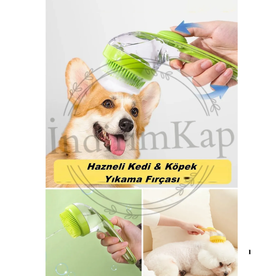 Mucit Home  Şampuan Hazneli Kedi Ve Köpek Evcil Hayvan Yıkama Fırçası Saplı Silikon Kedi Fırçası