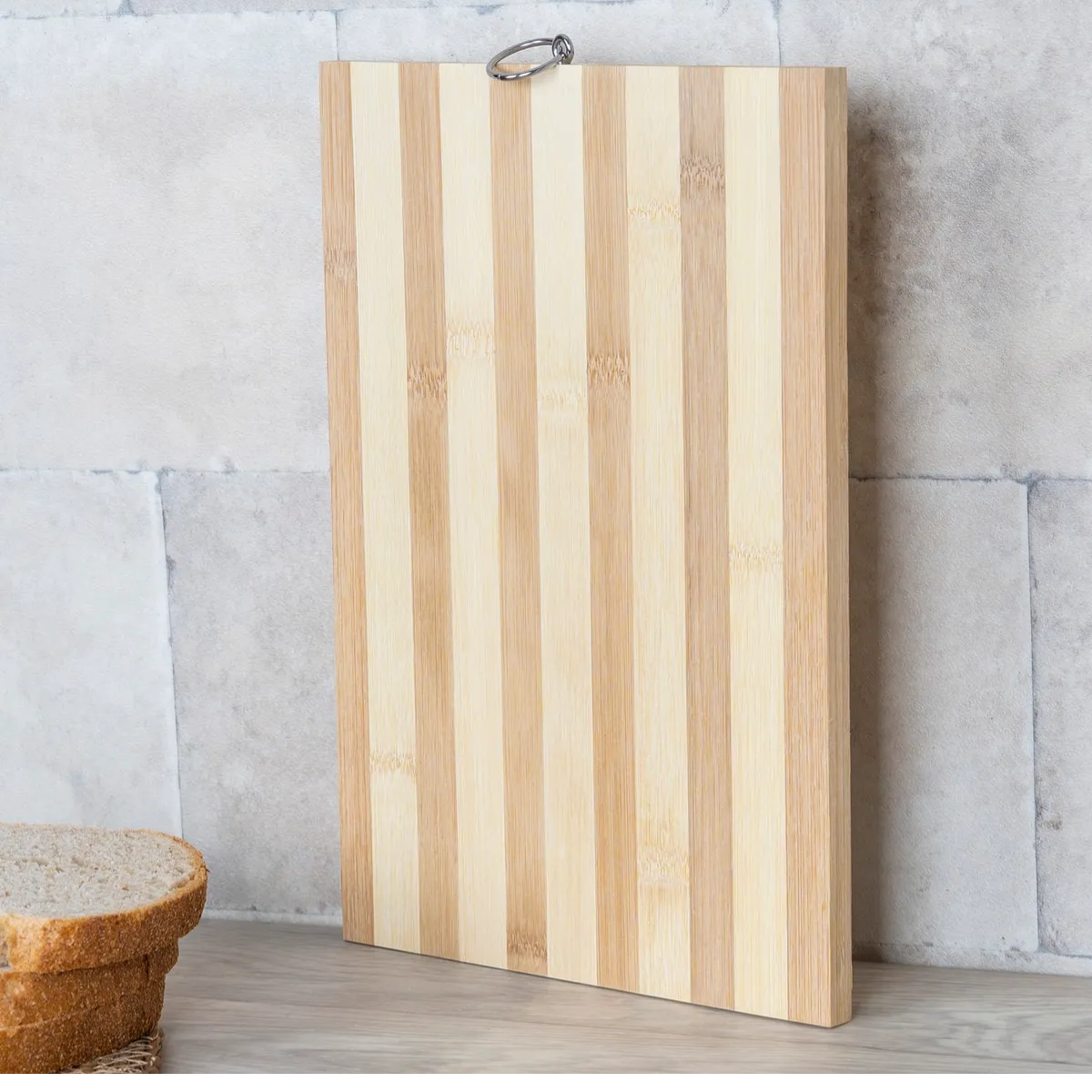 Mucit Home  Bambu Antibakteriyel Çizgili Kesme Tahtası Kesim Panosu Ekmek Tahtası