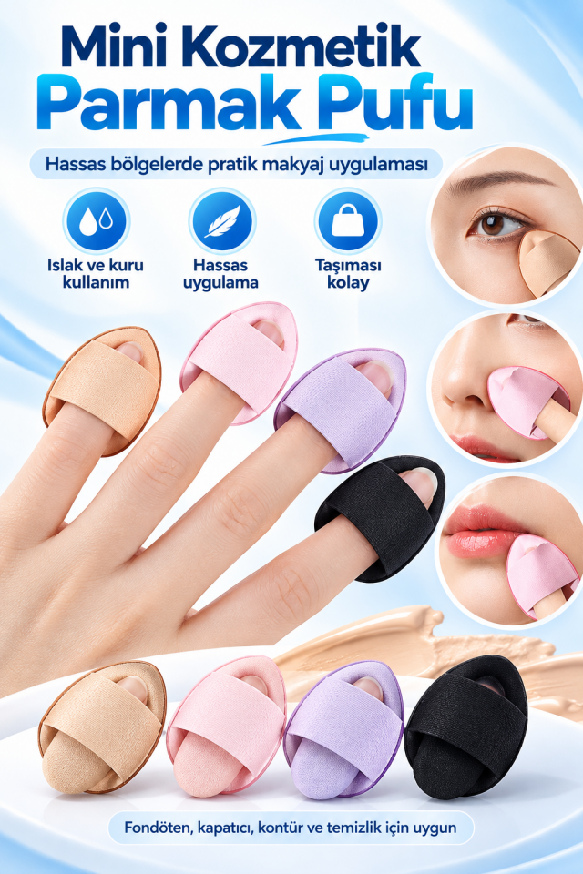 Mucit Home 5 Adet Mini Kozmetik Puf Parmak Yüz Makyaj Sünger Concealer Göz Altı Kapatıcı