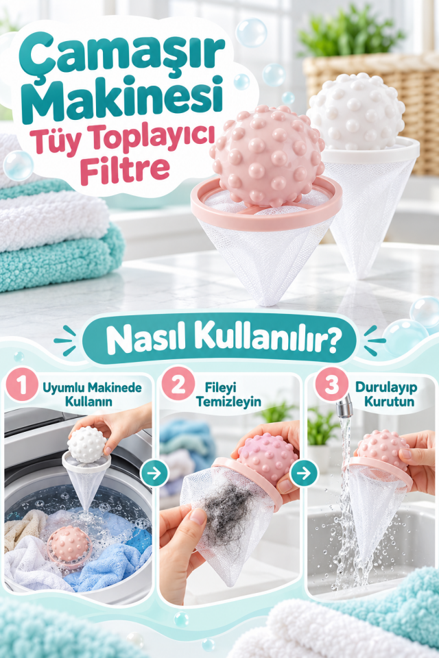 Mucit Home Çamaşır Makinesi Tüy Toplayıcı Filtre – Yıkanabilir Saç ve Tiftik Yakalama Aparatı