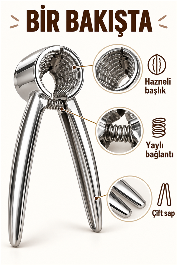 Mucit Home Lüks Ceviz Kıracağı, Sağlam Paslanmaz Çelik Krom Renk Metal Ceviz Ve Fındık Kıracağı