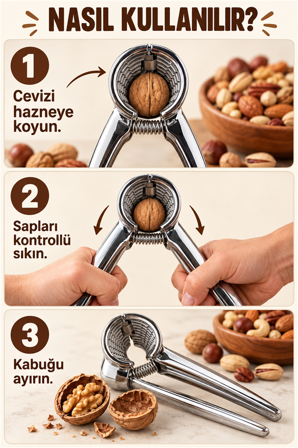 Mucit Home Lüks Ceviz Kıracağı, Sağlam Paslanmaz Çelik Krom Renk Metal Ceviz Ve Fındık Kıracağı