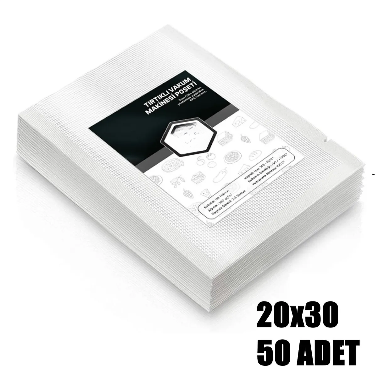 Mucit Home 20x30 Tırtıklı Vakum Makinesi Poşeti 50 Adet