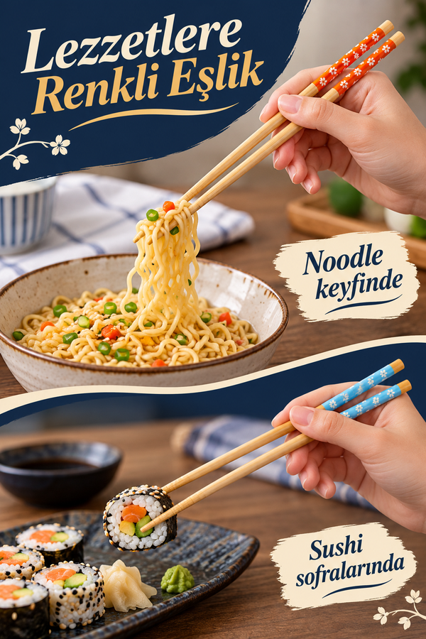 Mucit Home 5 Çift Bambu Chopstick Desenli Yıkanabilir Çin Suşi Ramen Noodle Yemek Çubuğu