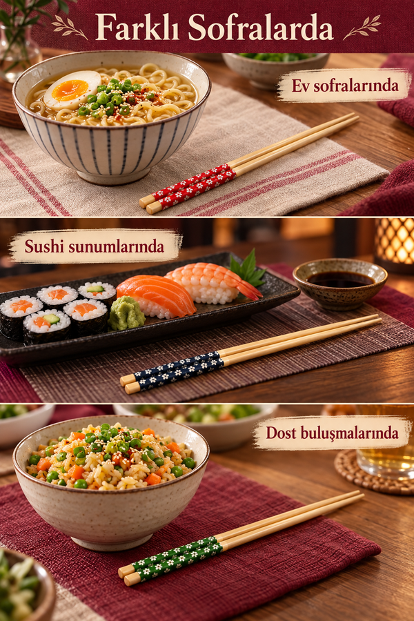 Mucit Home 5 Çift Bambu Chopstick Desenli Yıkanabilir Çin Suşi Ramen Noodle Yemek Çubuğu