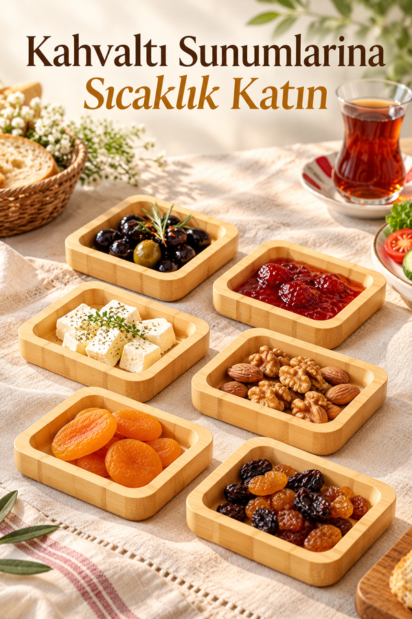 Mucit Home Bambu 6 lı Mini Kase - Çerezlik - Reçellik - Lokumluk