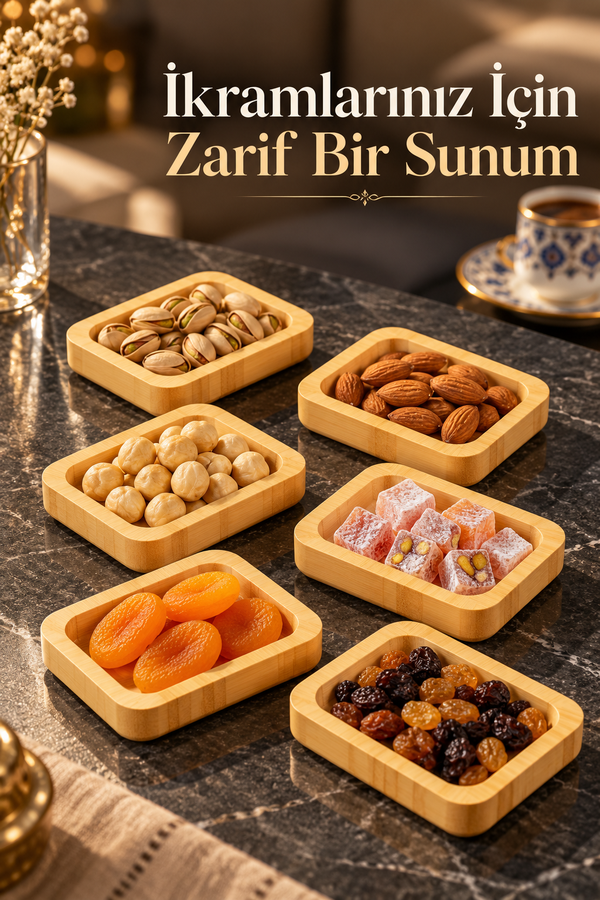 Mucit Home Bambu 6 lı Mini Kase - Çerezlik - Reçellik - Lokumluk