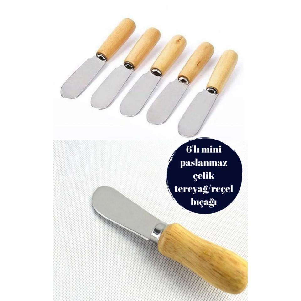 Mucit Home Bambu Saplı Tereyağı, Reçel, Çikolata Bıçağı 6'lı Tereyağ Ve Peynir Bıçağı Reçel Bıçağı