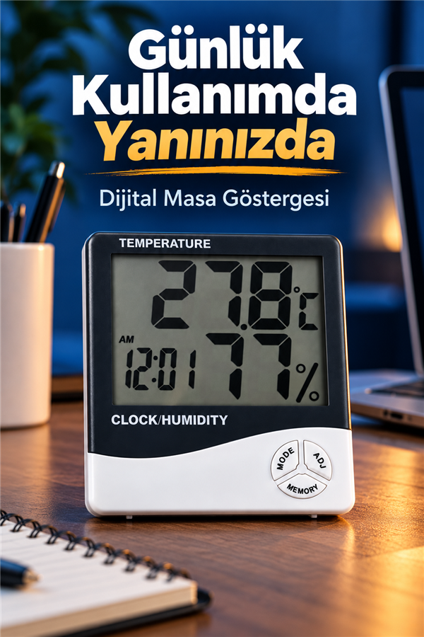 Mucit Home  Dijital Sıcaklık Nem Ölçer Masa Saati ve Isı Termometre