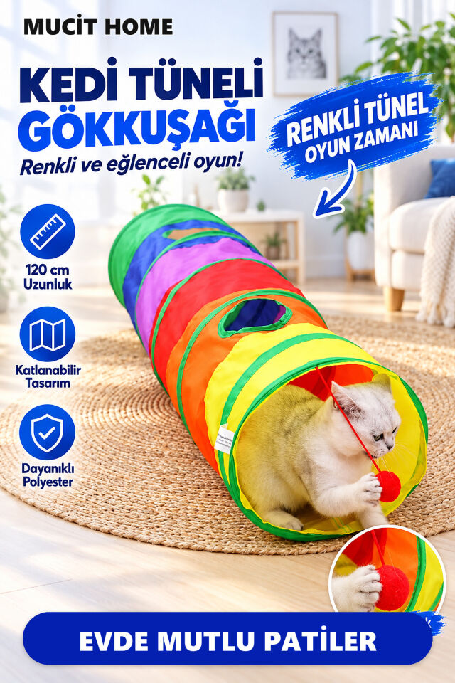 Mucit Home Düz Kedi Tüneli Katlanır Gökkuşağı Uzun Düz Kedi Köpek Oyun Tüneli Evcil Hayvan Oyun Tüneli