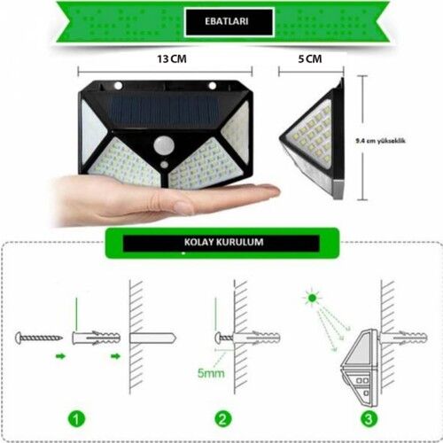Mucit Home 100 LED Solar Güneş Enerjili Hareket Sensörlü Bahçe Garaj Ev Aydınlatma Lambası