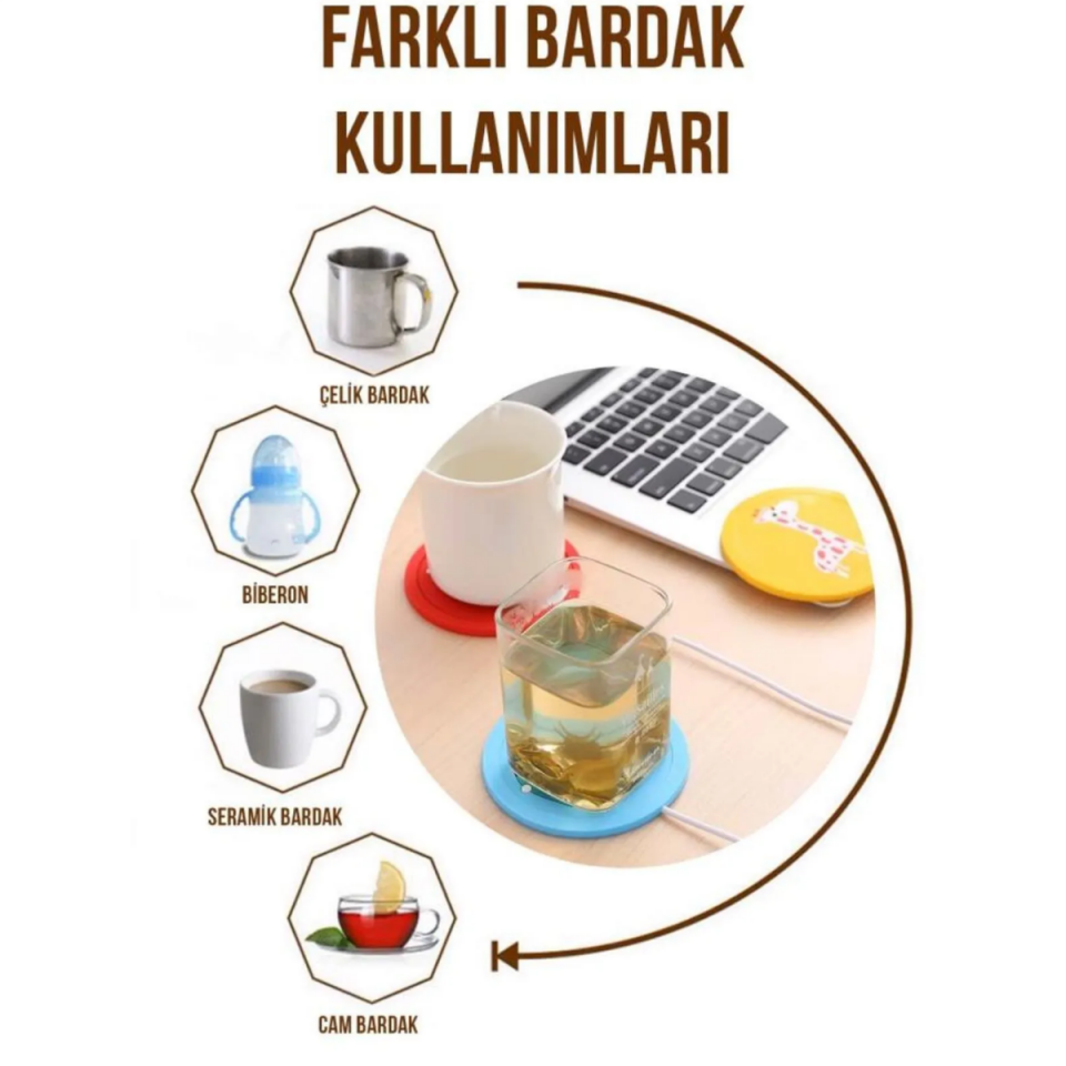 Silikon Bardak Altı Isıtıcı, Kahve Çay Bitki Çayı Sıcak Tutucu Altlık, Isıtıcı Bardak Altlığı, Laptop USB Bardak Isıtıcı