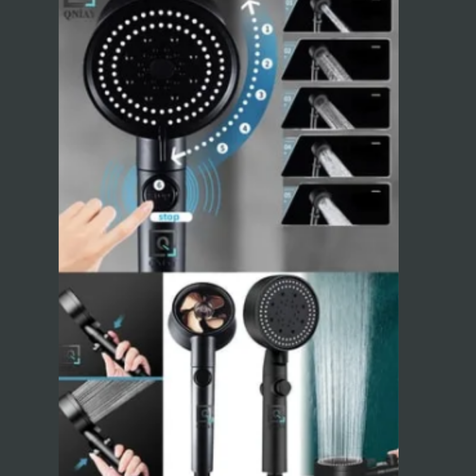 Mucit Home   Turbo Pervaneli 5 Fonksiyonlu Duş Seti - Masaj Fırçalı Duş Başlığı ve 150 cm Hortum