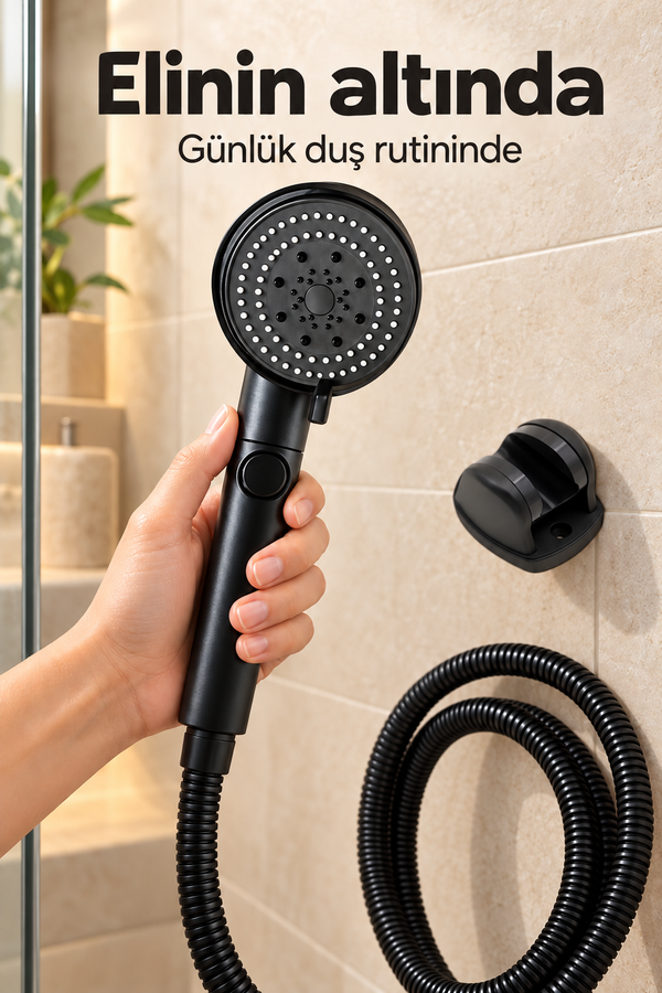 Mucit Home   Turbo Pervaneli 5 Fonksiyonlu Duş Seti - Masaj Fırçalı Duş Başlığı ve 150 cm Hortum