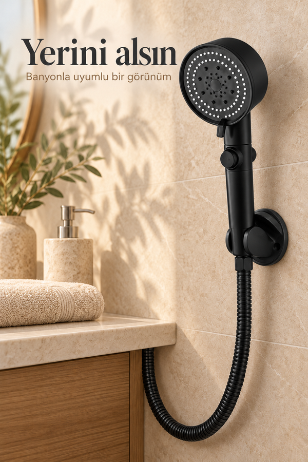 Mucit Home   Turbo Pervaneli 5 Fonksiyonlu Duş Seti - Masaj Fırçalı Duş Başlığı ve 150 cm Hortum