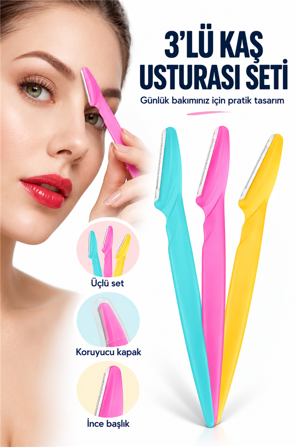 Mucit Home  Kaş Düzeltici Renkli Ustura 3'lü Çelik Set