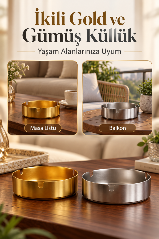 Mucit Home 1 Adet Gold Küllük & 1 Adet Gümüş Renk Küllük