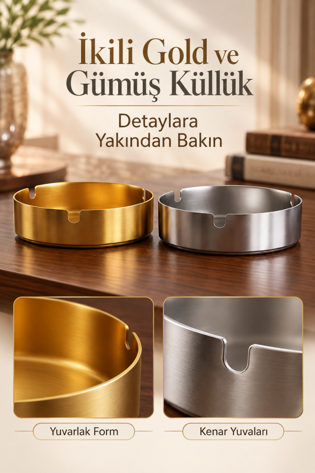 Mucit Home 1 Adet Gold Küllük & 1 Adet Gümüş Renk Küllük