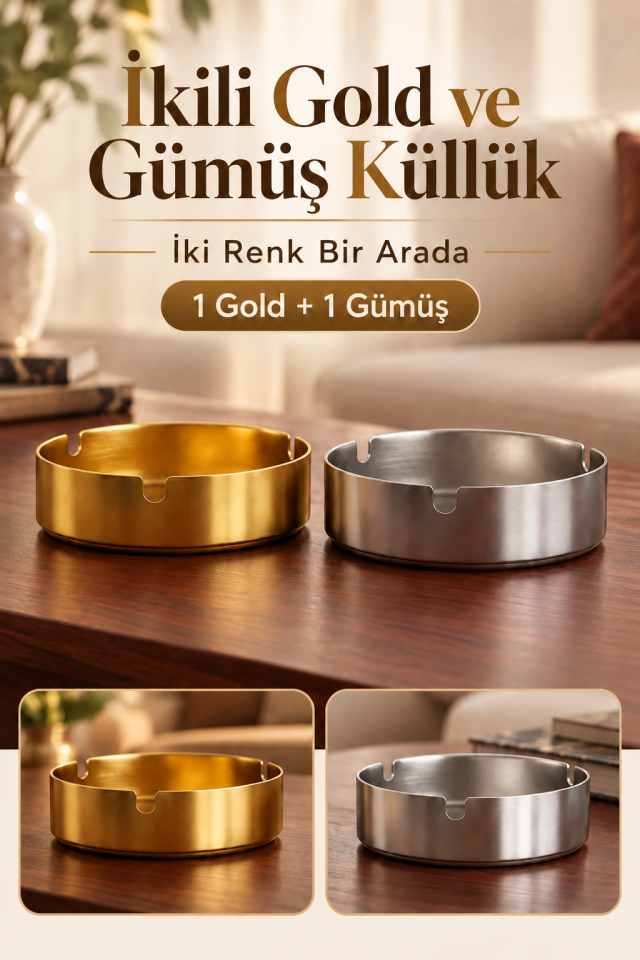 Mucit Home 1 Adet Gold Küllük & 1 Adet Gümüş Renk Küllük