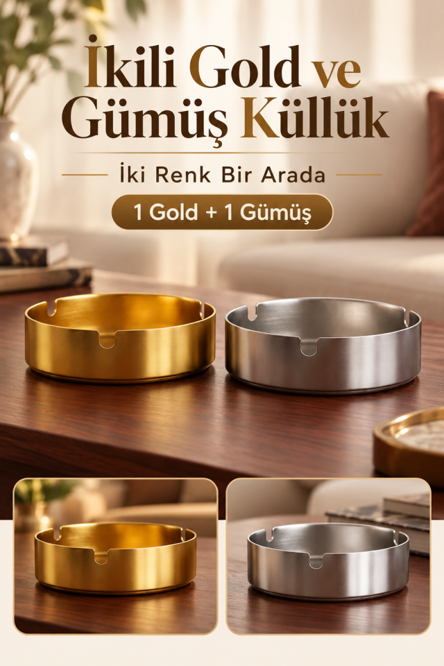 Mucit Home 1 Adet Gold Küllük & 1 Adet Gümüş Renk Küllük