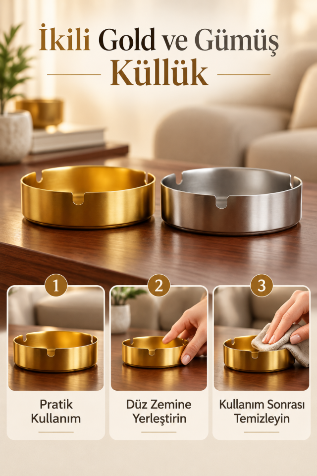 Mucit Home 1 Adet Gold Küllük & 1 Adet Gümüş Renk Küllük