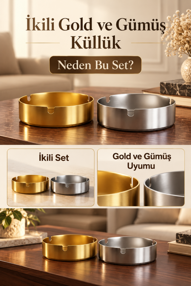 Mucit Home 1 Adet Gold Küllük & 1 Adet Gümüş Renk Küllük