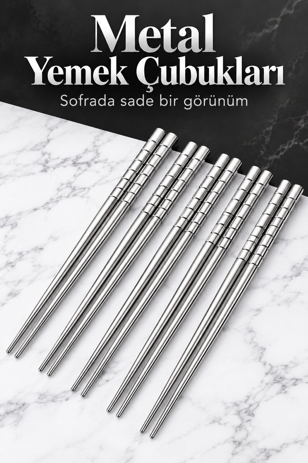 Mucit Home  5'li Paslanmaz Çelik Metal Chopstick