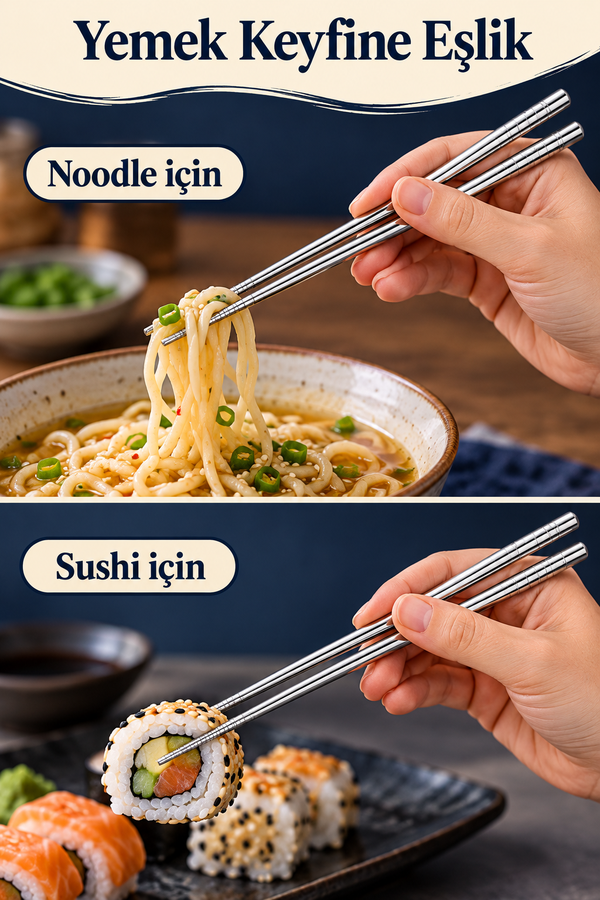 Mucit Home  5'li Paslanmaz Çelik Metal Chopstick