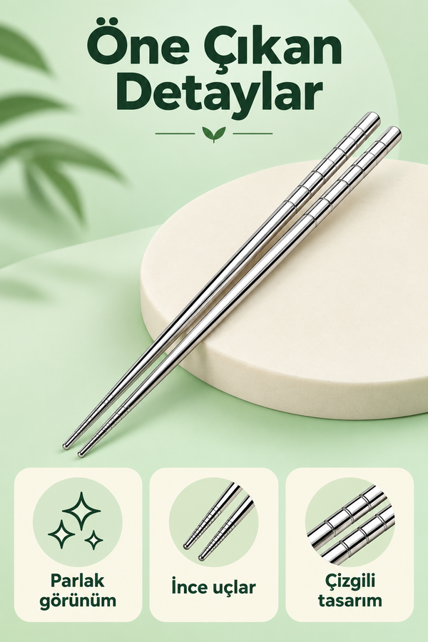Mucit Home  5'li Paslanmaz Çelik Metal Chopstick