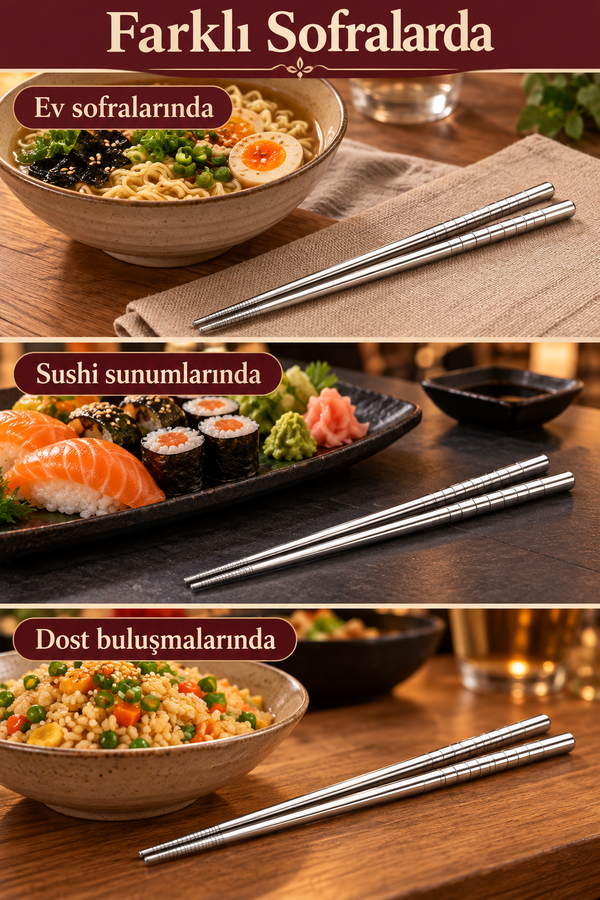 Mucit Home  5'li Paslanmaz Çelik Metal Chopstick