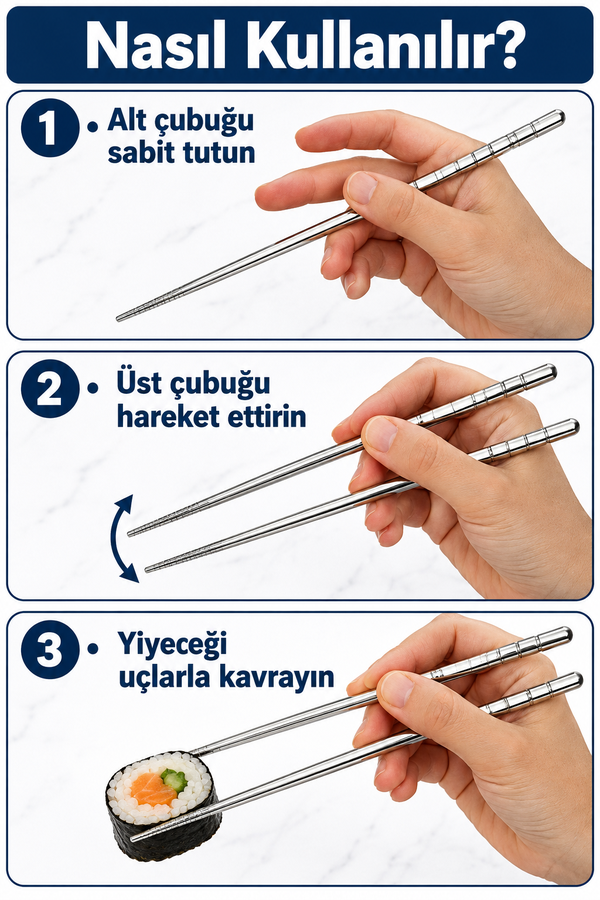 Mucit Home  5'li Paslanmaz Çelik Metal Chopstick
