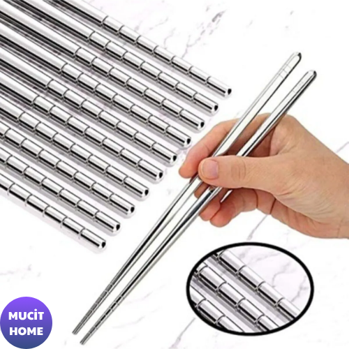 Mucit Home  5'li Paslanmaz Çelik Metal Chopstick