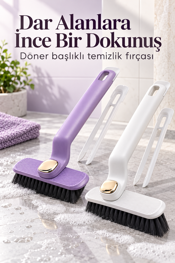 Mucit Home 360 Derece Döner Başlıklı Dar Alan Ölü Köşeler Ve Çatlak Temizlik Fırçası Cımbızlı Detay Temizlik