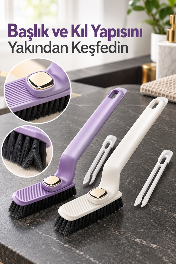 Mucit Home 360 Derece Döner Başlıklı Dar Alan Ölü Köşeler Ve Çatlak Temizlik Fırçası Cımbızlı Detay Temizlik